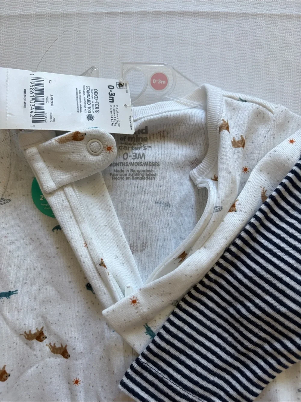 Carter's Cream Animal-Print Footed (2) One-Piece NWT